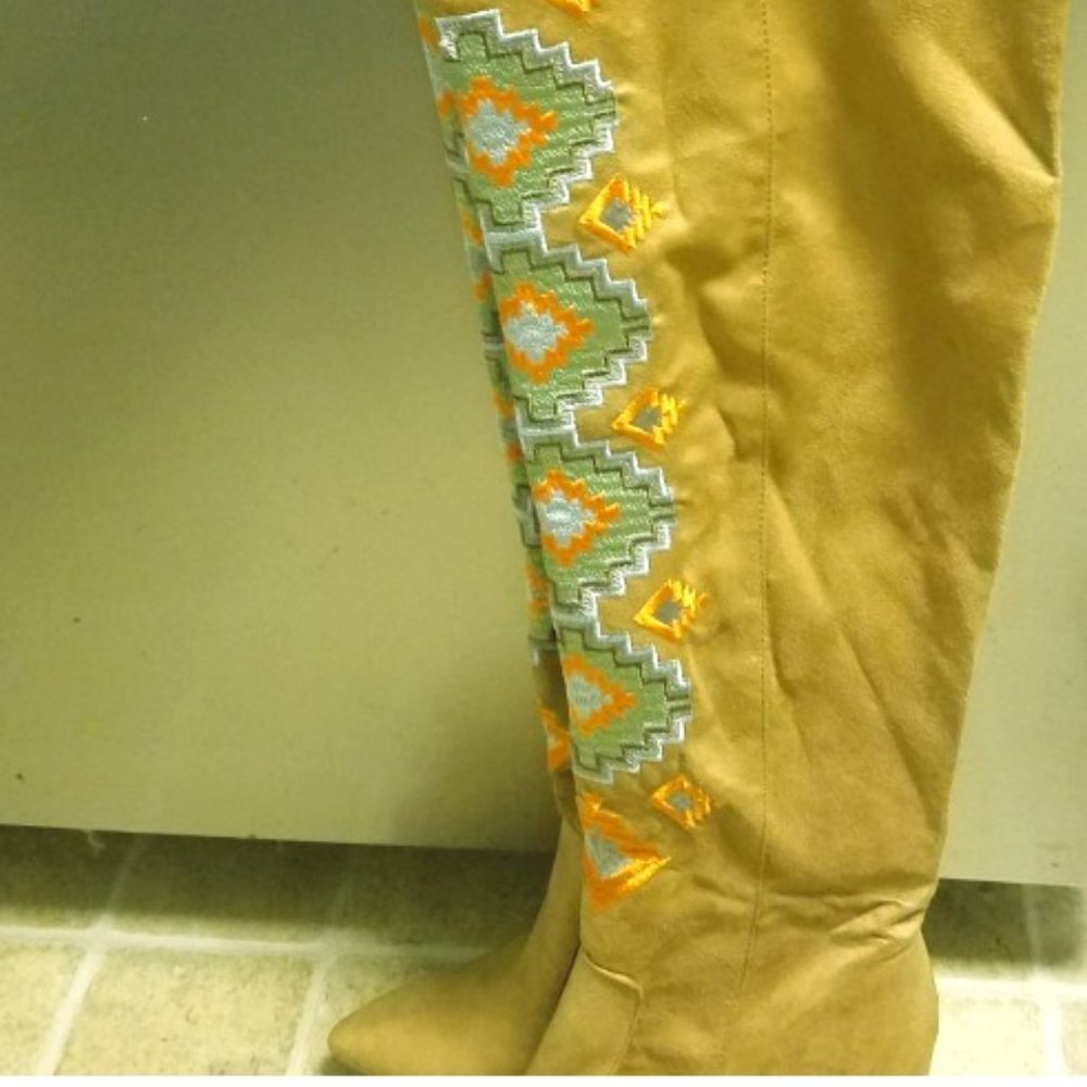 beige embroidered 8.5 boots (faux suede)